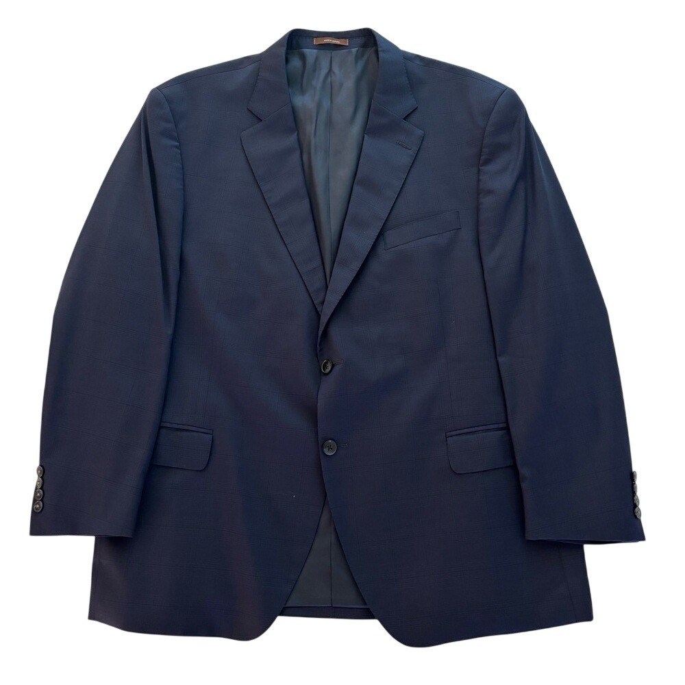 Peter Millar Navy Blue Plaid Virgin Wool Two Button Blazer Sport Coat Men's 48R